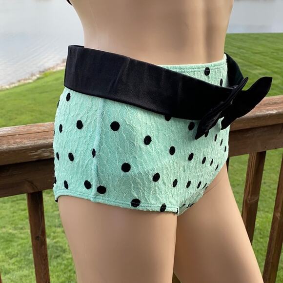 New Nicolita Women's Green Black Vavoom Waist Polka Dot Ruched Swim Bottom S - Picture 2 of 4